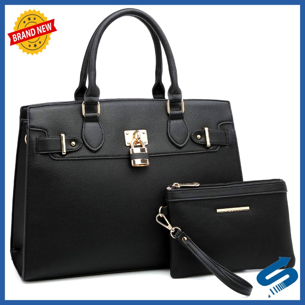 Vegan Leather Tote With Matching Clutch, 13.5" Work Bag